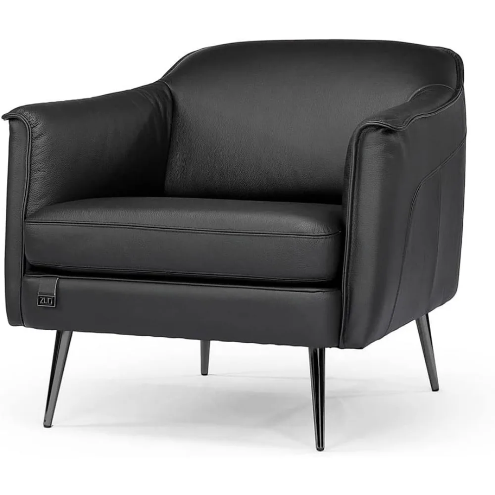 Freizeitstuhl mit schwarzen Stahlbeinen und Oberschicht aus Rindsleder – Schwarz