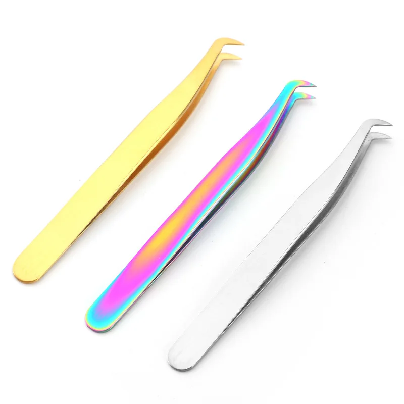 1pc pinças de cílios de aço inoxidável de alta precisão colorido prata ouro diy pinça de cílios extensão ferramentas de maquiagem