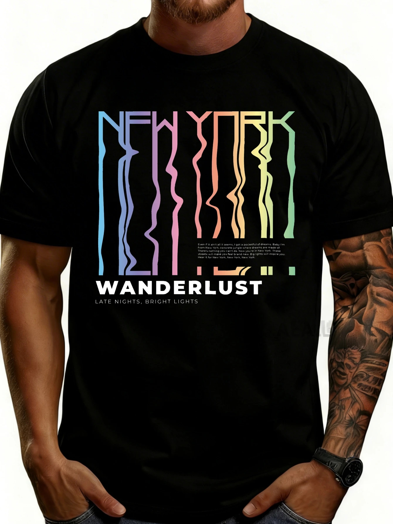 Urban Street Style Men's T-Shirt, New York Travel Vibes, Late-Night Lights, Graphic Design, Summer Casual Wear, Gift for Travel Enthusiasts and City Lovers