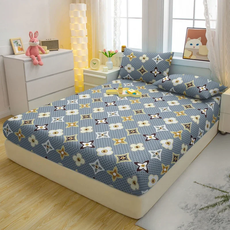 1 Simple Modern Geometry Printed Matte Fitted Sheet, Bedroom Printed Bed Cover, Bedding (Excluding Pillowcases)