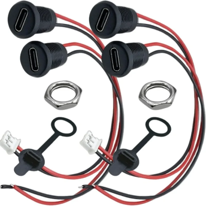 

1-10PCS 2Pin USB-C Connector Type-C Waterproof with Nut Locking Panel Mounting TPC Waterproof Fast Charging Jack Port