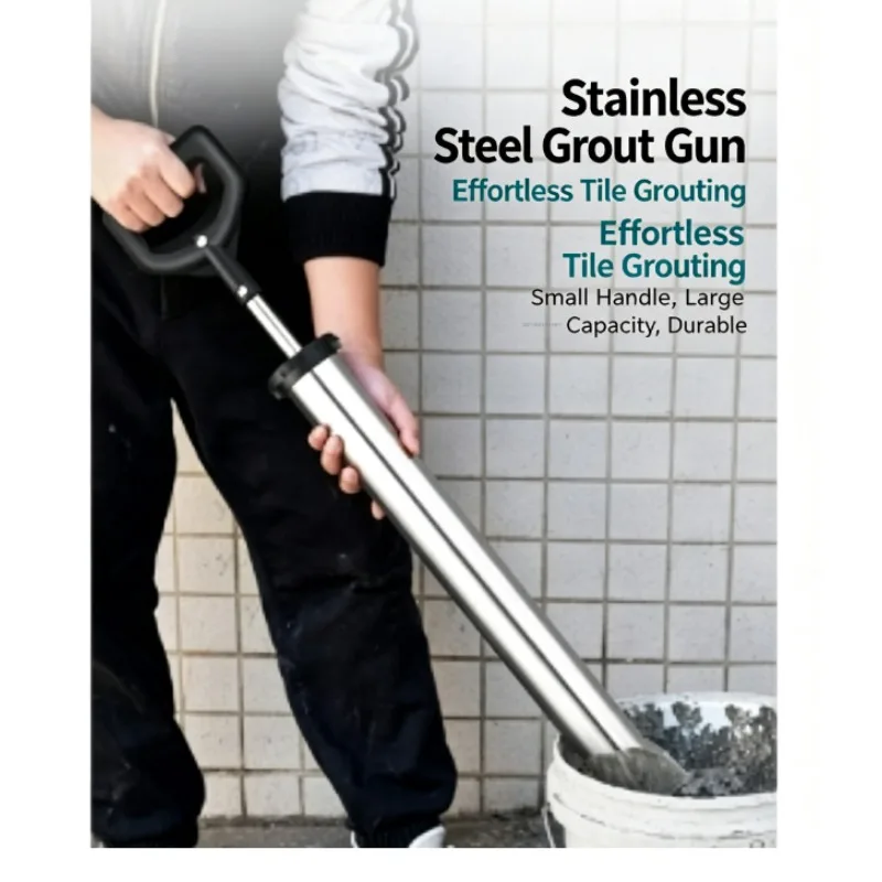 Stainless Steel Mortar Grout Injection Gun Manual Caulking Syringe Tool for Door Window Grouting Filling Work