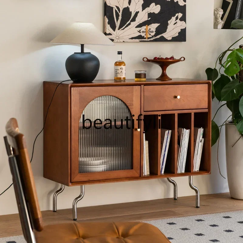

NQ09Solid wood TV cabinet Japanese side cabinet living room bedroom floor retro locker cherry wood