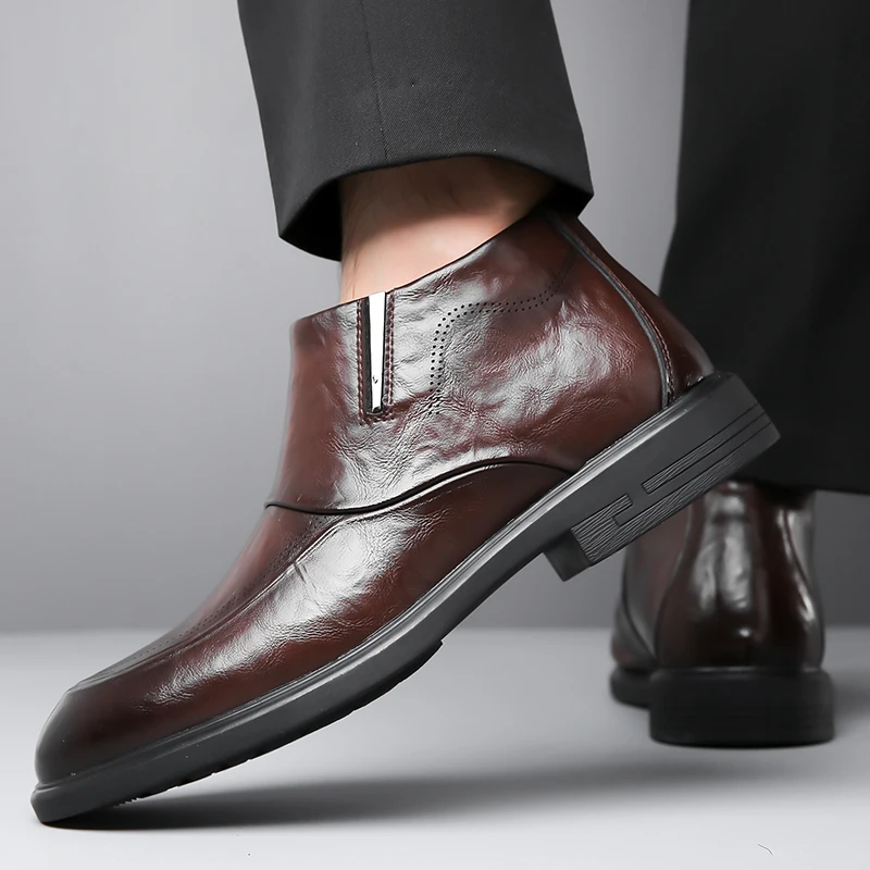 Autumn and winter men\'s leather shoes Classic and versatile minimalist style Daily business and office Outdoor Warm Short  Boots