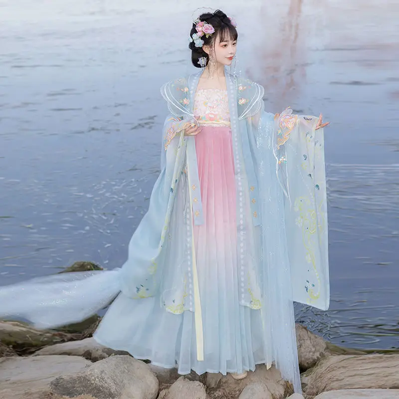 النمط الصيني Hanfu الوردي تأثيري ازياء اللباس للمرأة مرحلة ارتداء فستان رقص Hanfu التخرج حفلة موسيقية هدية عيد ميلاد رسمية