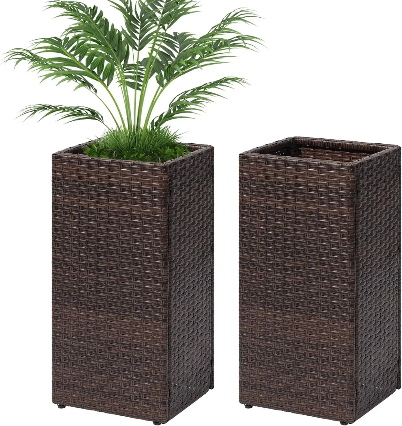

Set of 2 Tall Square Planters 24'' Wicker with Removable Liners, Handmade, for Indoor Outdoor Patio, Brown