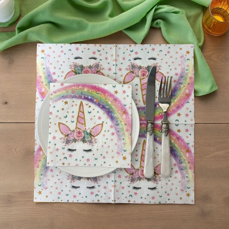 20 Sheets of 33 * 33cm 2Ply New Rainbow Unicorn Napkins Party Picnic Decoration Paper DIY Decoupage Paper