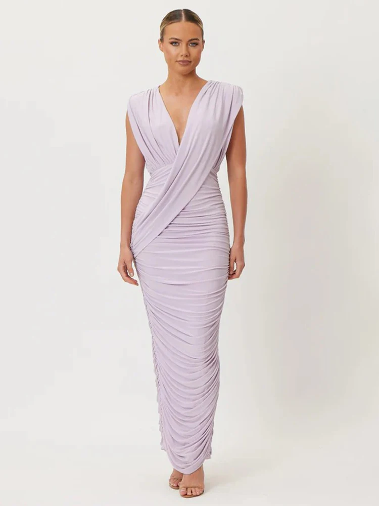 

Элегантное женское макси-платье Blifanbo с V-образным вырезом, сексуальное, с драпировкой на спине, без рукавов, облегающее, однотонное, модное, для клуба и вечеринок