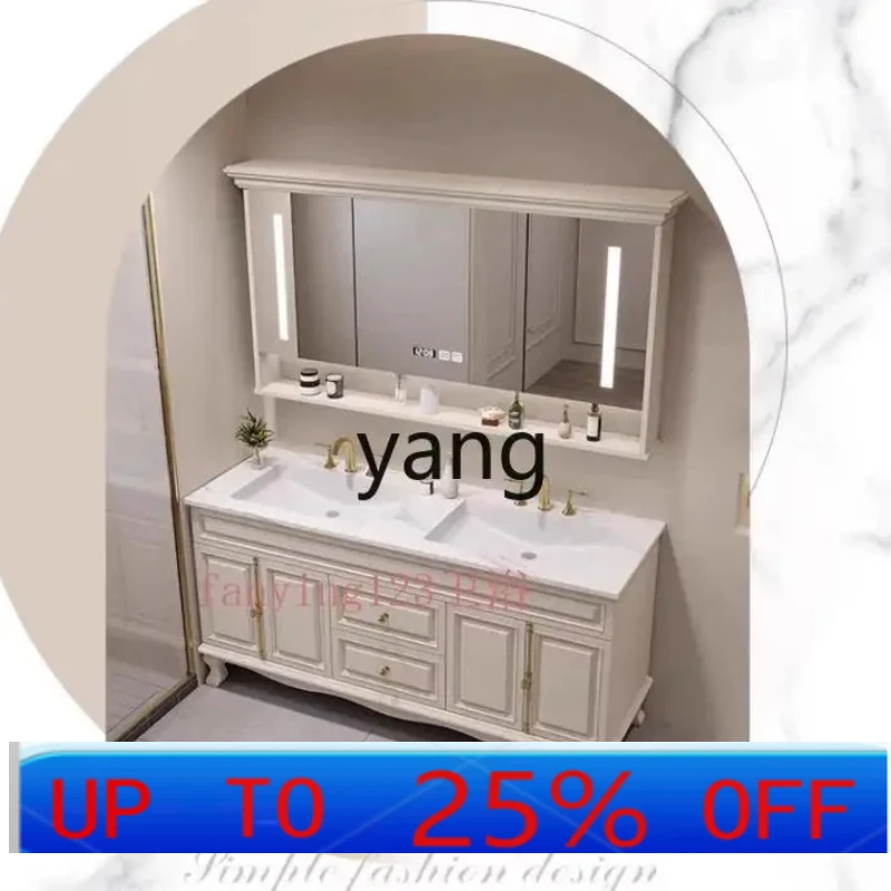

LMM bathroom cabinet combination oak double basin cream wind bathroom slate washstand floor cabinet
