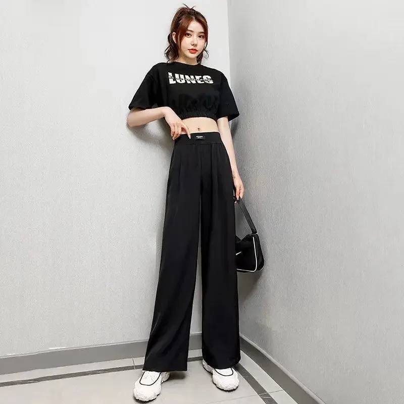 High Waist Elastic Trousers for Woman Baggy Straight Leg Loose Black Clothing Women\'s Pants Outfits Aesthetic Classic Quality G