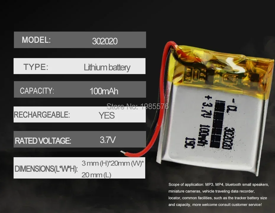 3.7 فولت 100 مللي أمبير 20*20*3 مللي متر بطاريات ليثيوم أيون بوليمر 302020   لتاكوغراف MP3 GPS سماعة بلوتوث بطارية قابلة للشحن