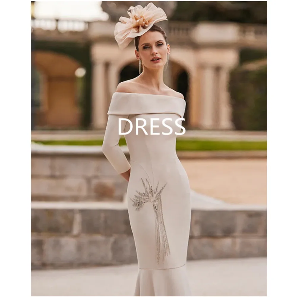 Off The Shoulder Elegant Party Evening Dresses Women Three Quarter Sleeve Mother of The Bride Dress Bespoke Prom Cocktail Gown