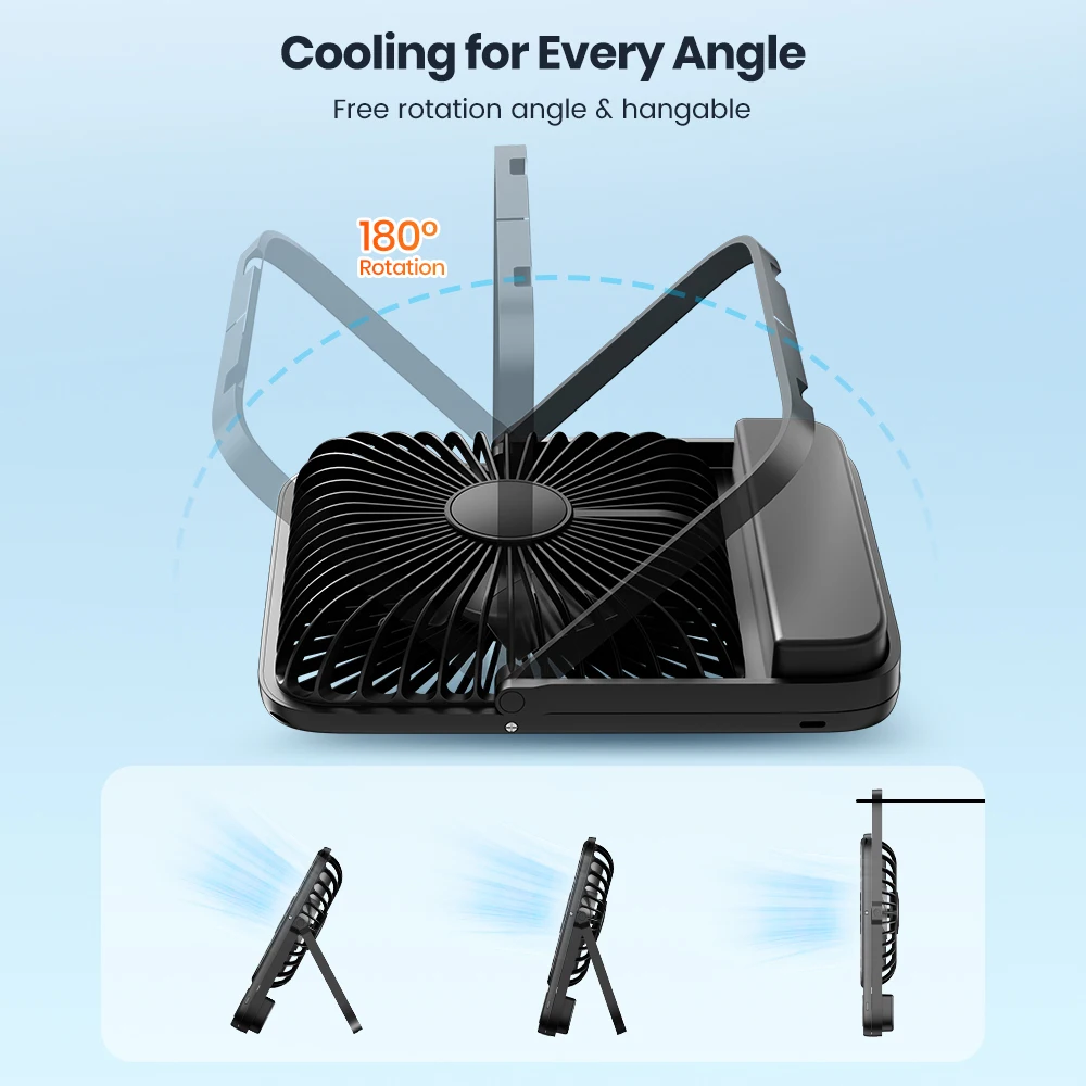 Warmco D3 Portable Desk Fan Rechargeable 10000mAh Battery Personal Fan,Quiet 4 Speed 180° Tilt Folding Small Fan Office Home image 3