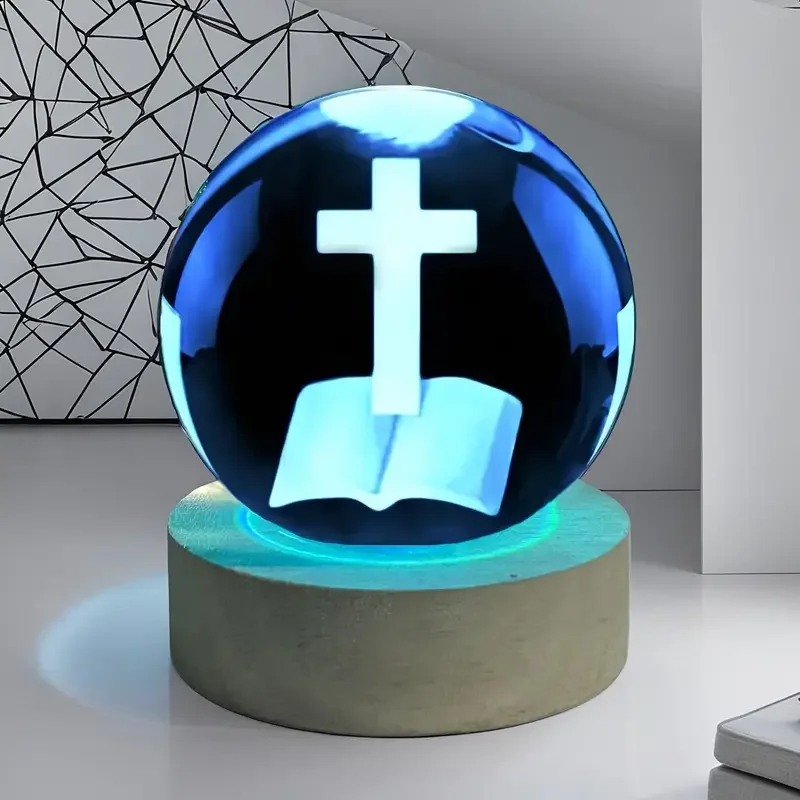 

1шт 3D лазерная гравировка ‌ ‌ ‌ ‌ ‌ ‌ ‌ Книжная рифма «Святой свет», ночник с хрустальным шаром, современное украшение из полированного стекла, Рождество, Хел