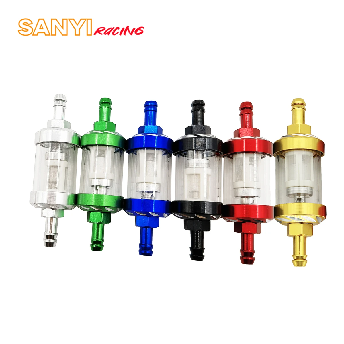 8mm CNC Aluminum Alloy Glass Motorcycle Gas Fuel Gasoline Oil Filter Moto Accessories for ATV Dirt Pit Bike Motocross Retrofit