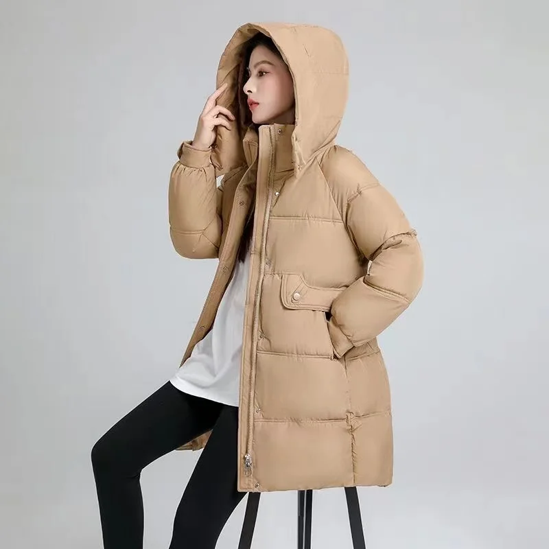 Chaqueta de plumón de algodón con capucha para mujer, Parka cálida informal, abrigo de invierno, novedad de 2024