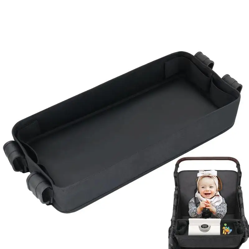 Stroller Tray Stroller Cup Holder With Snack Tray Waterproof Faux Leather Side Cup Holders & Mesh Pockets For Kids Playing And