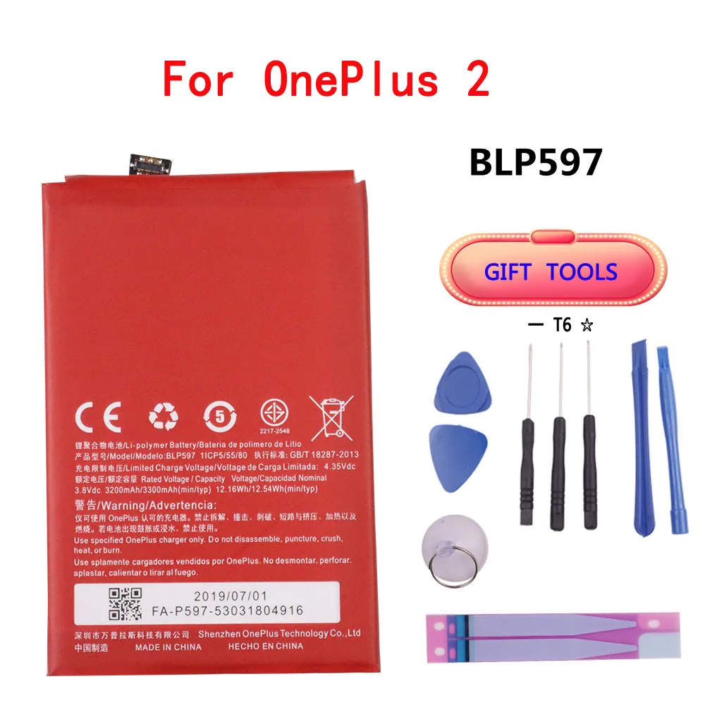 

New BLP597 3300mAh One Plus 1 + Battery For Oneplus 2 A2001 Mobile Phone Original Replacement Rechargable Batteries + Free Tools