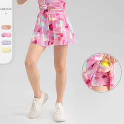 Children Golf Tennis Skirt With Shorts Girls Sport Skorts Running Dancing 2 In 1 Culottes Summer Athletic Breathable Cool Fabric