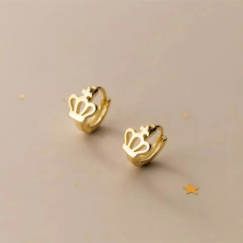 

925 Sterling Silver Hot Sale Korean Crown Earrings Simple Temperament Exquisite Semale Sexy Jewelry Gift