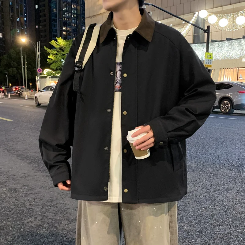 

Casual Loose Men's Jaet Spring Autumn New Sle Long Sve Zipper Windproof Faionable Collared Outerwear for Daily Wear