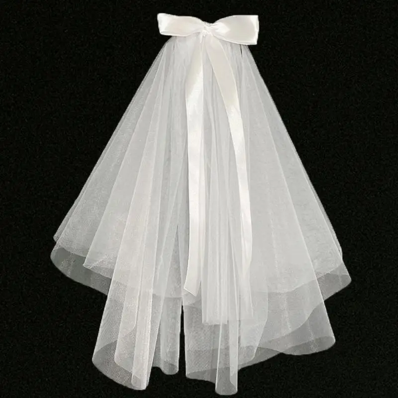 A52E Curto Tulle Véil Véu Cabinete Acessório Cabelos para Casamentos e Partem