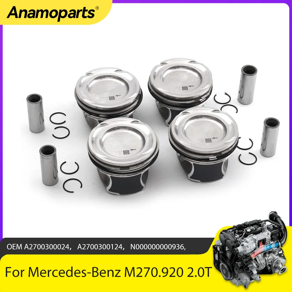 

Engine Parts 4x Pistons With Rings Set STD Fit 2.0T I4 For Mercedes-Benz W176 A250 GLA260 B260 CLA250 GLA250 M270.920 2.0T 12-19