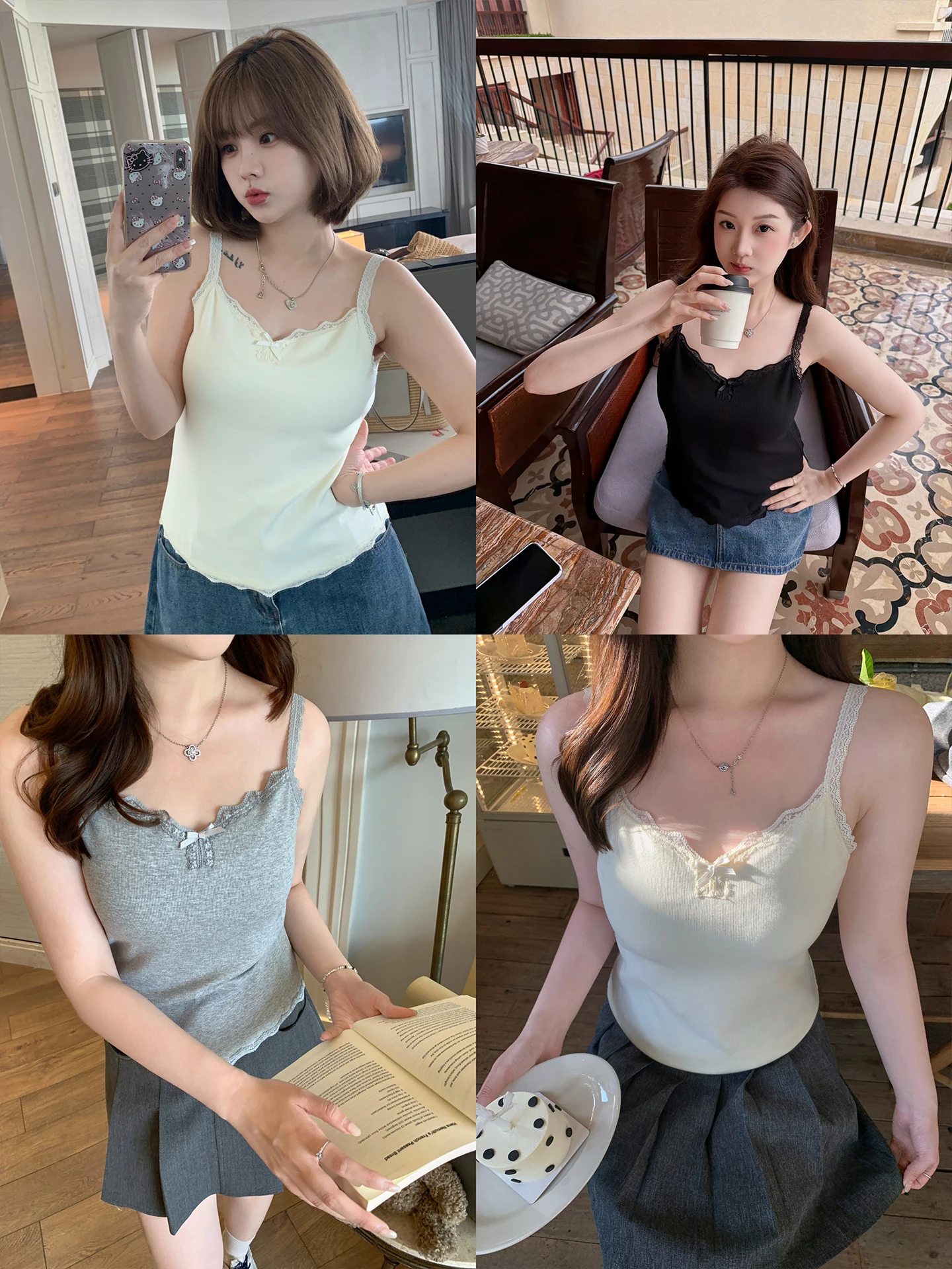 

New Arrival plus Size Women's Lace Vest Strap with Chest Pad Spring Secret Language Casual Loose Fit V-Ne Bal Top