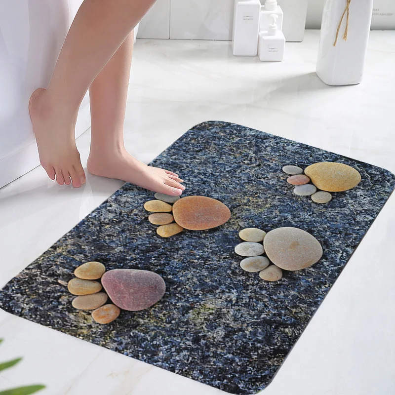 Bathroom Mat Bathtub Side Carpet Non-slip Absorbent Bathroom Doormat Soft Coral Velvet Offset Printing Bathroom Accessories mat