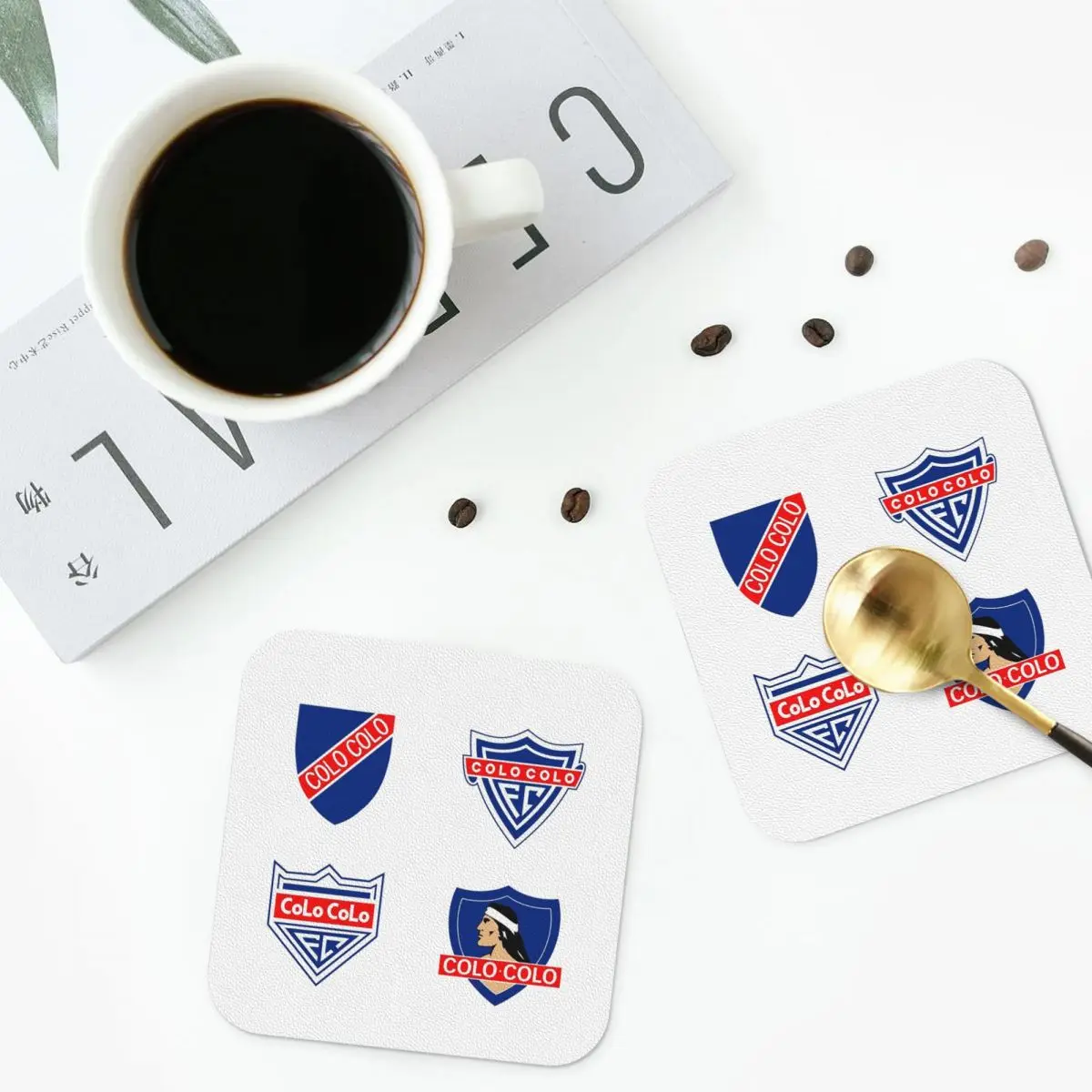 Posavasos de PVC con diseño del Club Deportivo Colo-Colo, mantelillos de cuero, aislantes, para decoración del hogar, cocina, comedor, juego de 6.