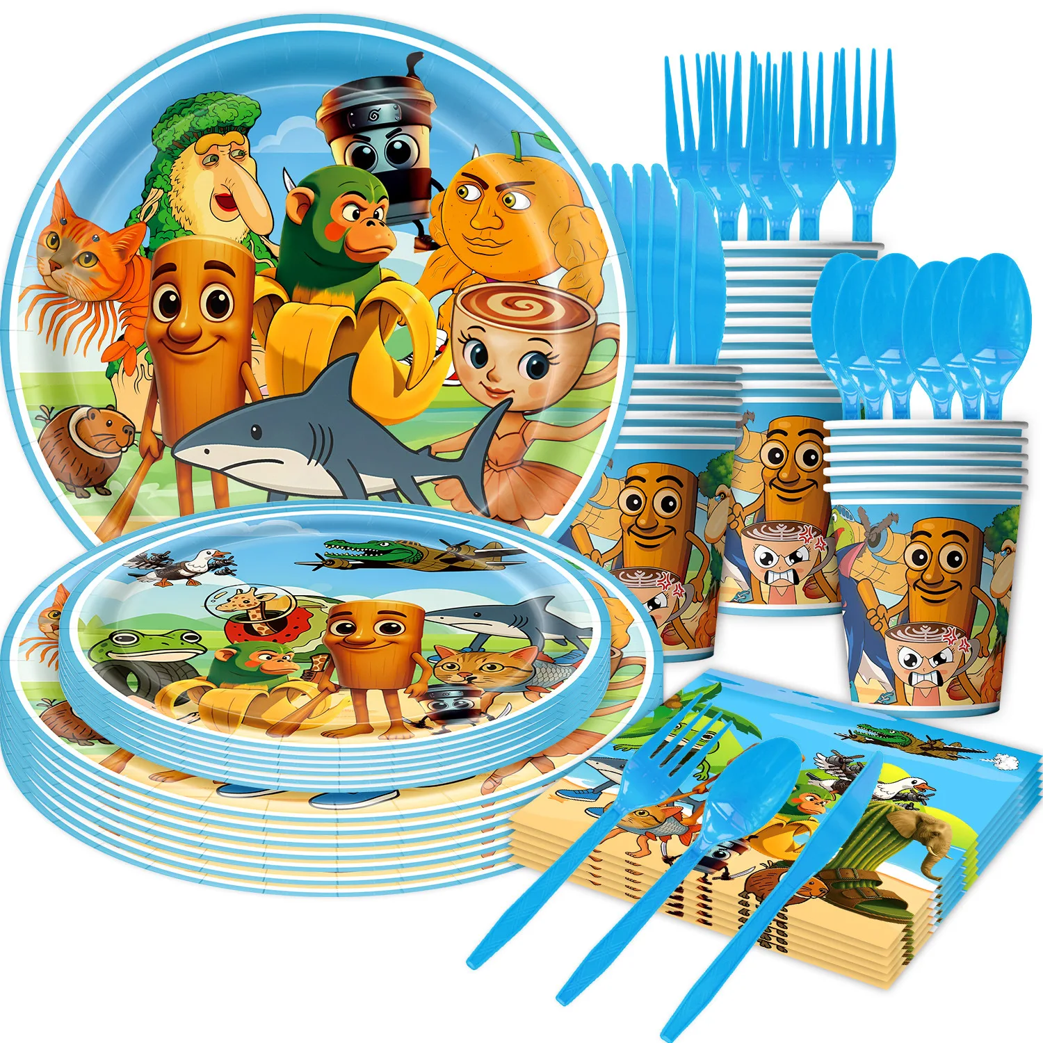 Ensemble de décorations de fête d'anniversaire Brainrot italien, vaisselle, tasses, assiettes, Tung Tung, Sahur, ballons Tralalo, fournitures pour enfants garçons