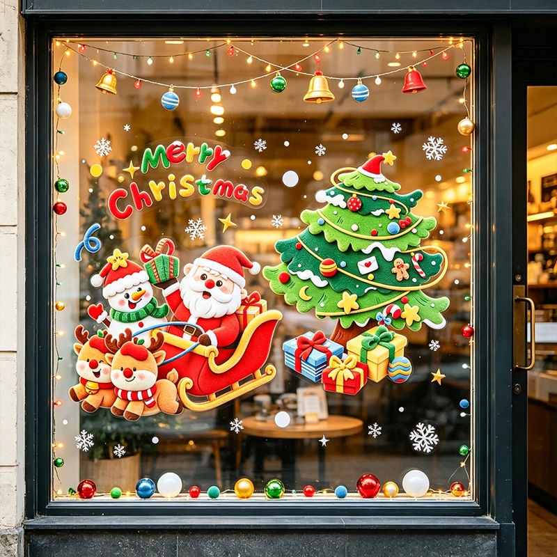 Merry Christmas Static Cling Window Decals Snowflake Reindeer Tree Decor No Glue Removable Home Party Window Decoration Sticker