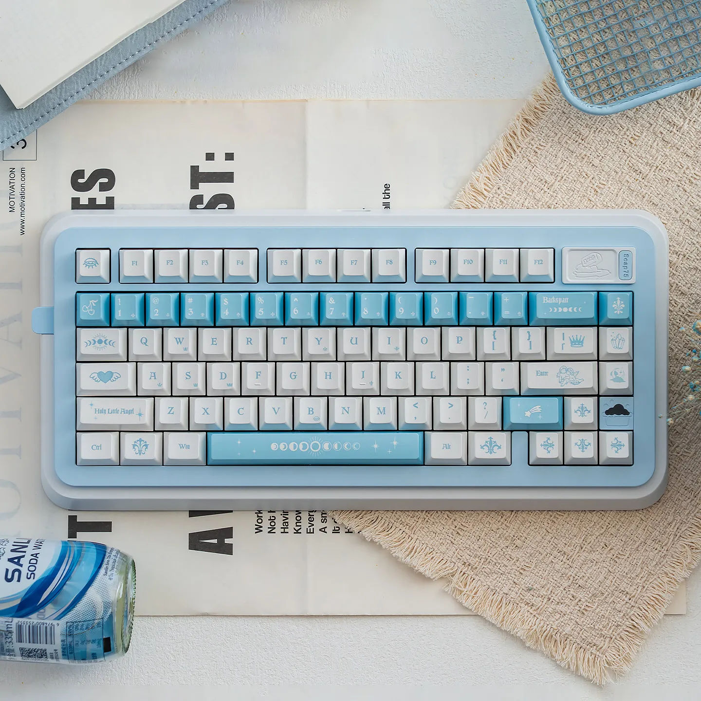 URE ​Abbey Keycaps 121 keys Dye Sublimation Cherry Profile Keycaps Pearl Blue White PBT keycaps For MX Mechanical Keyboard