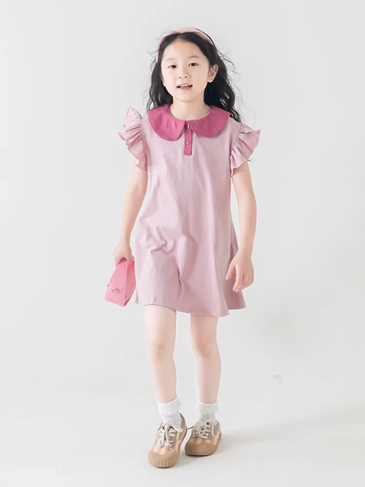 

Teenage Girls Dresses Summer 2024 New Fly Sleeve Party Princess Dress Kids Cotton Dresses For Children Clothes Lapel Collar