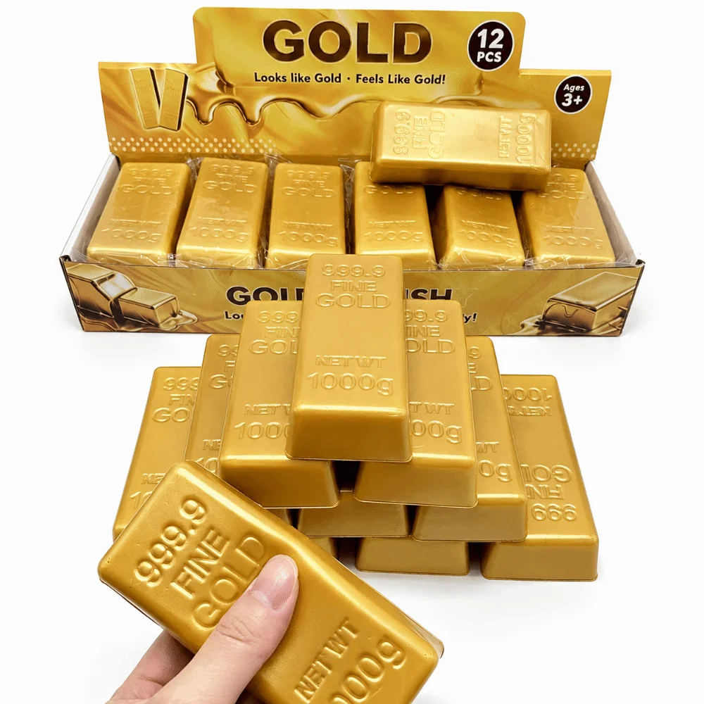 New Soft Gold Brick Squeeze Toys Slow Rebound PU Sensory Fidget Toy Gold Bars Decompression Toy For Kids