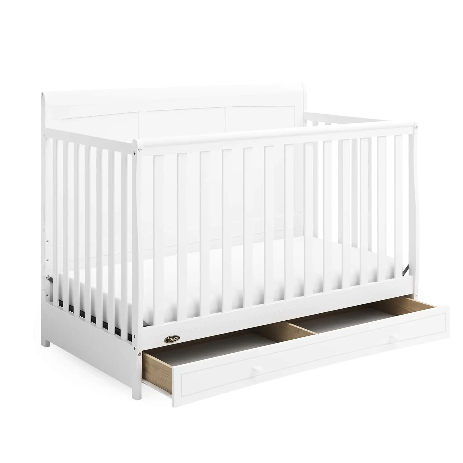 

Asheville 4-in-1 Convertible Crib with Drawer (White) – GREENGUARD Gold Certified, Crib with Drawer Combo, Full-Size Nurse