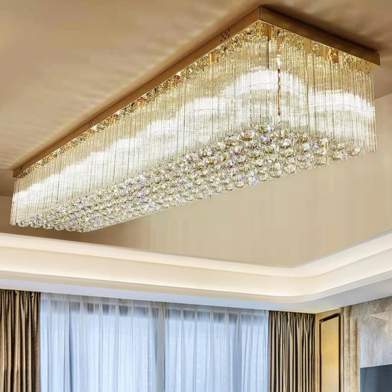 

Luxury Crystal Chandelier For Hotel Lobby Engineering Lamp Crystal Ceiling Rectangular Villa Living Room Large Decorative Lights