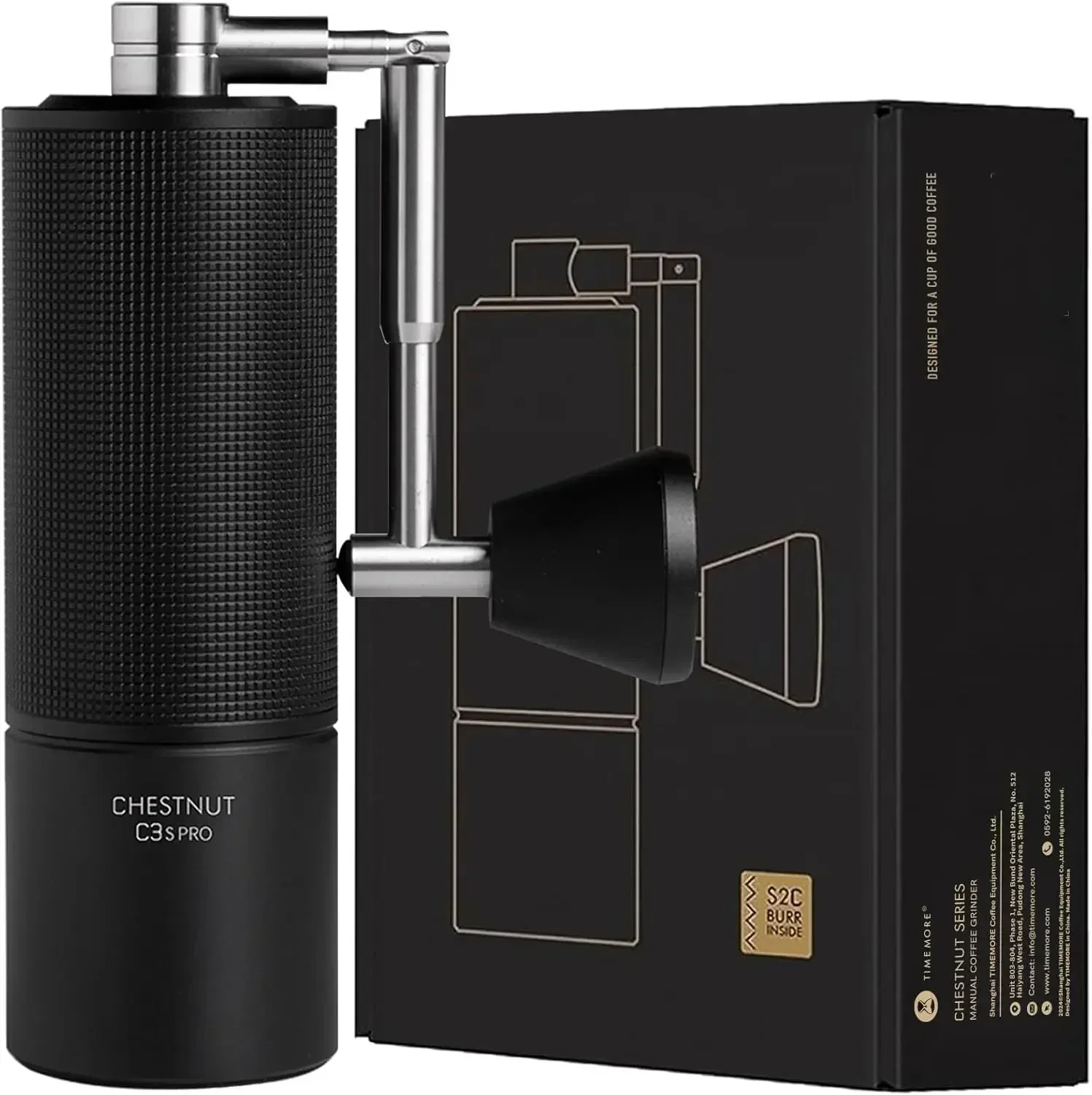 

Chestnut C3S Pro Manual Coffee Grinder, Stainless Steel S2C Conical Burr Coffee Grinder, Hand Coffee Grinder with Foldabl Handle