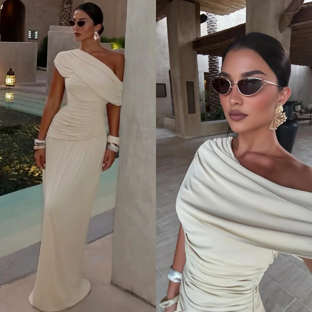 

Классическое вечернее платье без рукавов на одно плечо по индивидуальному заказу, нежное платье из джерси с рюшами для выпускного вечера, темпераментные свадебные платья