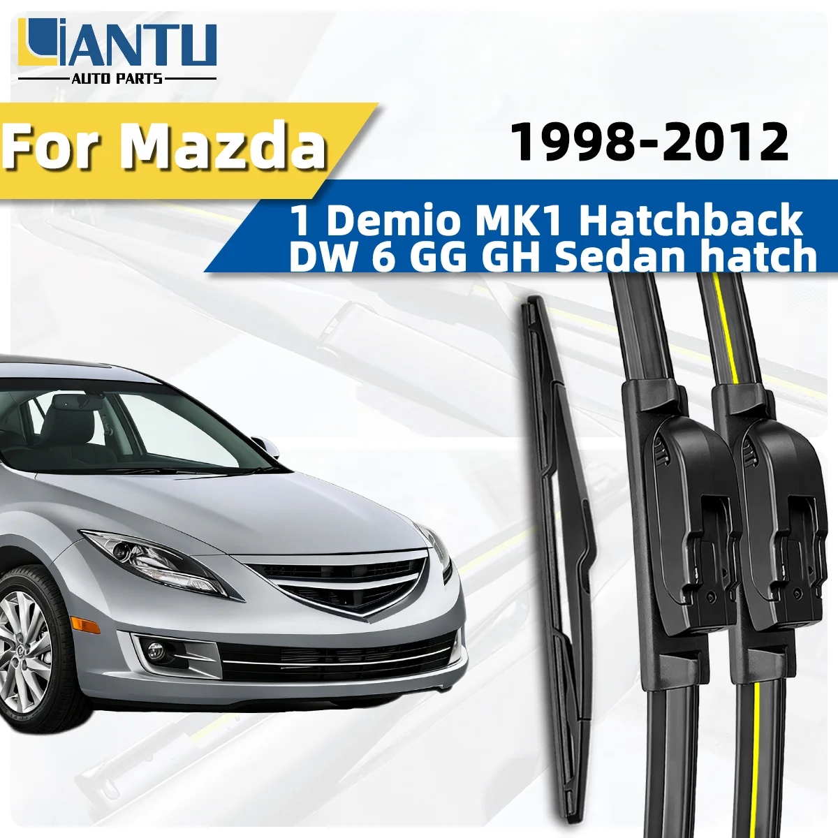 

3PCS Front Rear Wiper Blades Fit For Mazda1 Demio MK1 Hatchback DW 6 GG GH Sedan hatch 1998-2012 Car Premium Quiet Accessories