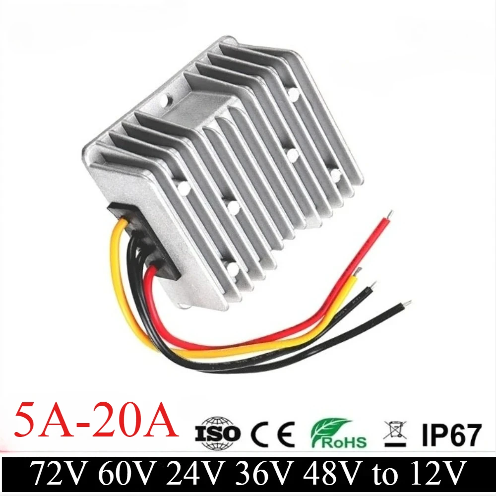 

72V 60V 24V 36V 48V to 12V 20A 5A 10A DC DC Step-down Converter Power Supply 60V-12V Voltage Buck Car Truck Boat Regulator ce