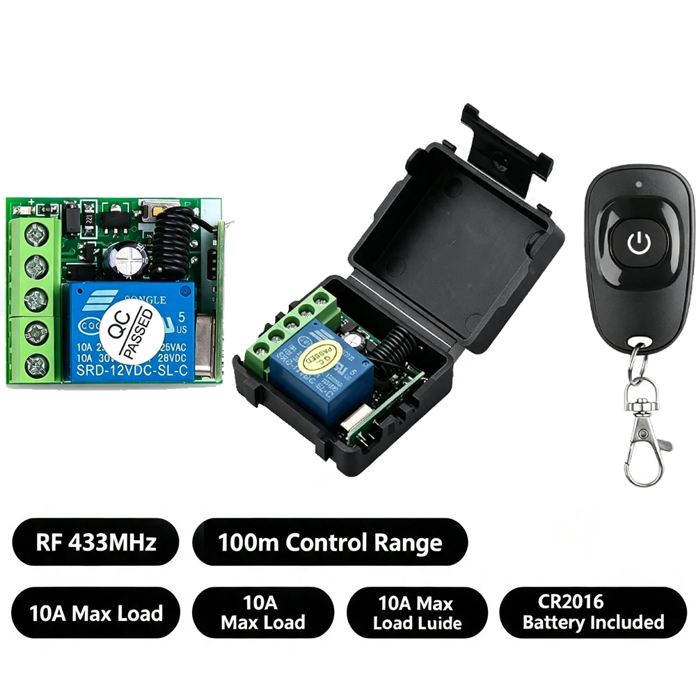 KEBIDUMEI 433Mhz Universeller Drahtloser Fernbedienungsschalter DC 12V 1CH Relais-Empfängermodul RF EV1527 Lerncode-Sender – Detail 1