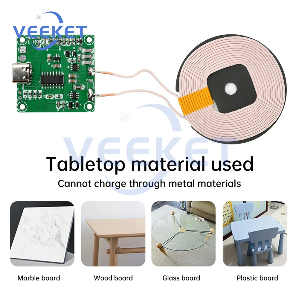 High Power Fast Charging Module DC5V 9V 12V 15W Wireless Charging Module Long Distance 10MM Transmitter Quick Charger Type C