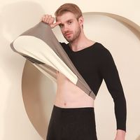 Men Winter Sleeping Pajama Men's Velvet Thermal Underwear Set Velvet Thickened Self-heating Plus Patch Winter Long Johns