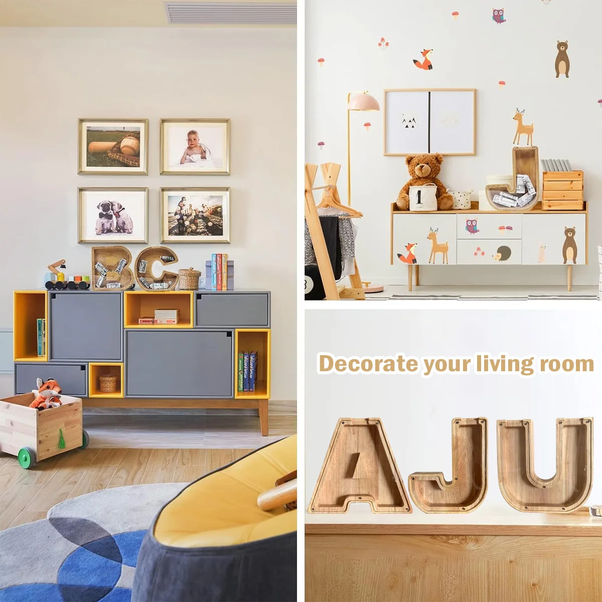 Leeseph حصالة على شكل حرف كبير للأطفال الأولاد والبنات خشبية مخصصة على شكل حيوان A-Z لتزيين الهدايا وعيد الميلاد والمعمودية
