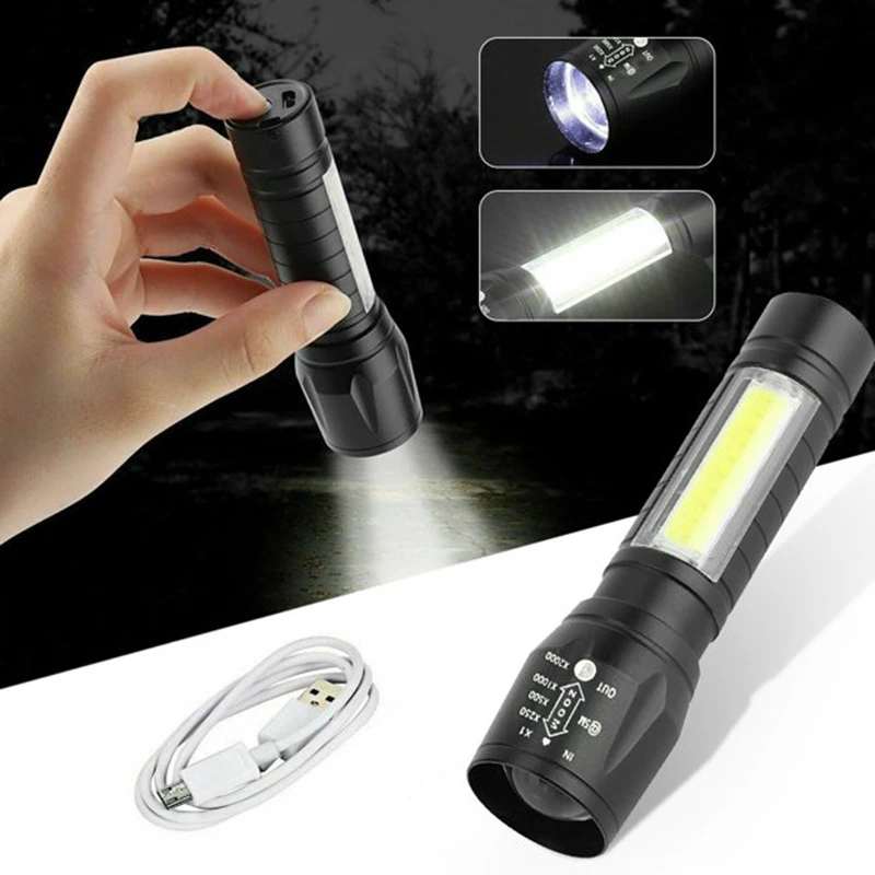 Portable Mini LED Flashlights 3 Modes COB Flashlight USB Charging Zoom Lights Lantern Waterproof Outdoor Camping Torch Lamp