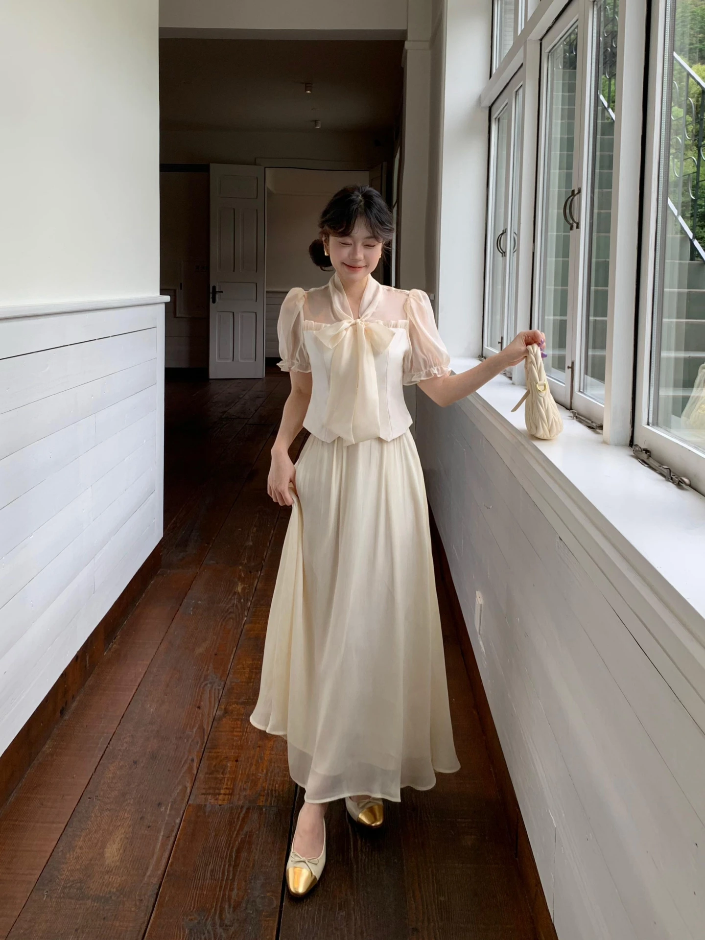 

Moby Golden Glass Silk A-Line Midi Skirt Women's Summer Fairy High Waist f-length Skirts Glossy Fini Polyester Fiber