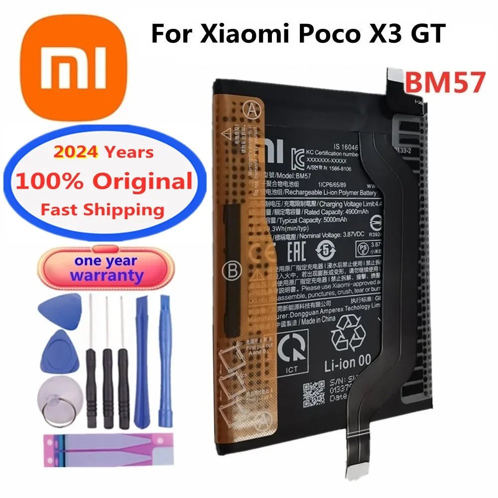 

2024 Years Xiao mi 100% Original Phone Battery BM57 For Xiaomi Poco X3 GT Battery Bateria 5000mAh Fast Shipping + Tools