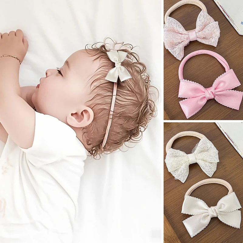 

2PCS/Set Lace Bow Baby Headband Korean Solid Color Princess Girl Elastic Hairbands Kids Hair Accessories Sweet Headdress