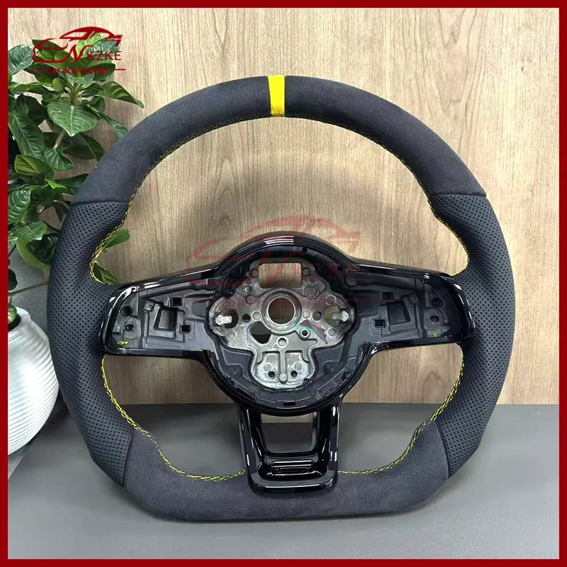 

Подходит для Volkswagen Golf 7 7,5 GTI руль из алькантары с желтым логотипом, разноцветная строчка, настраиваемая